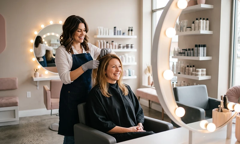 Hair stylist with client